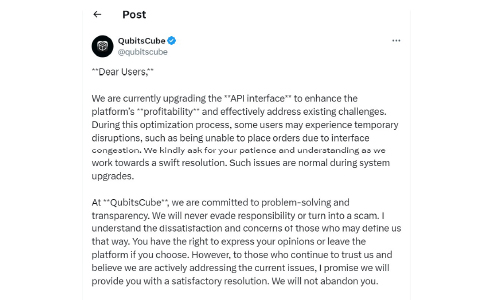 Qubits cube scam upgrading api