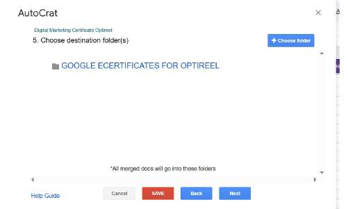 Choose destination folder on google drive