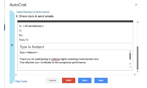 Set up email template