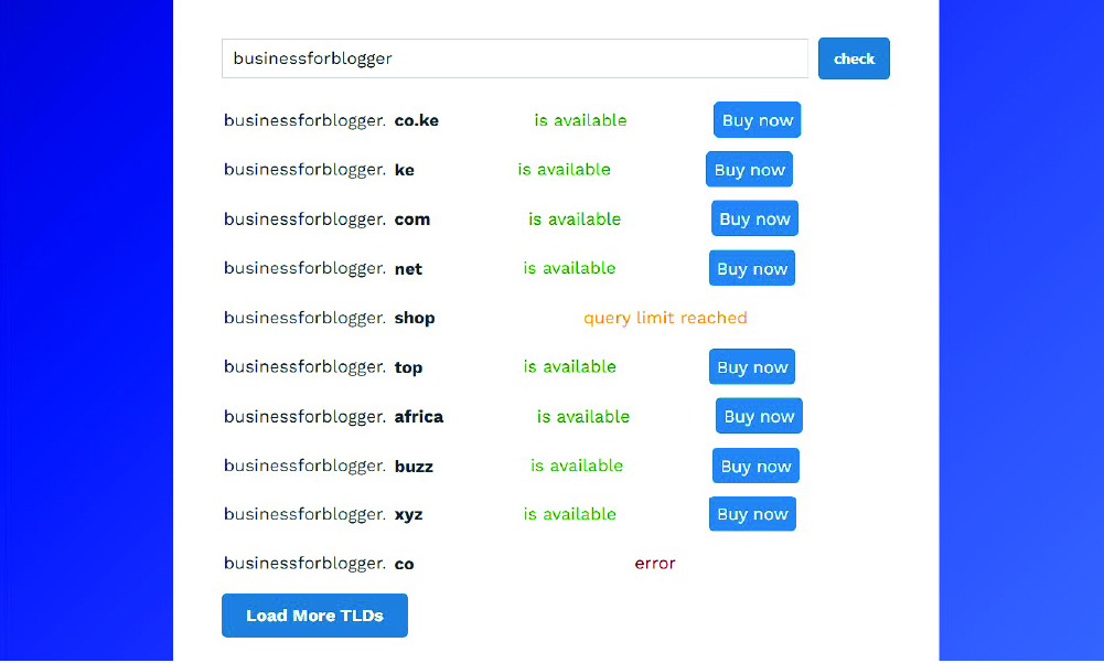Truehost domain search results page